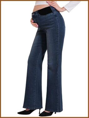 Maternity Flare Jeans Mid-Rise Stretchy Bootcut Pregnancy Denim Pants